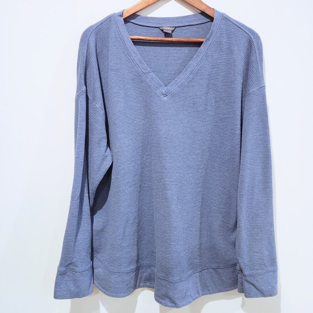 Eddie Bauer Womens Blue V Neck Long Sleeve Thermal Shirt Size Large Loungewear